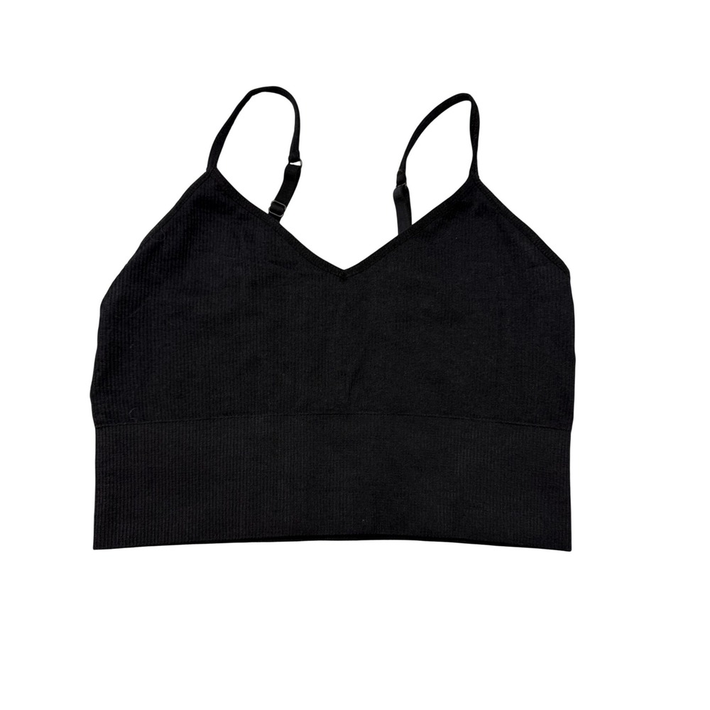 Z by Zella Black Seamless Ribbed V-Neck Camisole Crop Top Bralette Large
